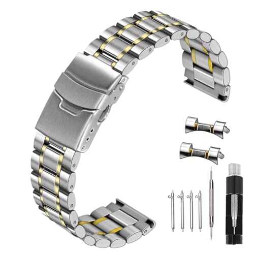 Bracelet de montre rond Kai Tian acier inoxydable robuste argent or 20mm 22mm