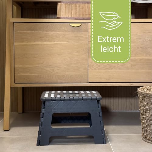 ZOLLNER Tritthocker faltbar - Klapphocker für Kinder und Erwachsene bis 120kg - Anti-Rutsch-Beschichtung - mit praktischem Tragegriff - extrem leicht - 22 cm hoch - Kunststoff - anthrazit