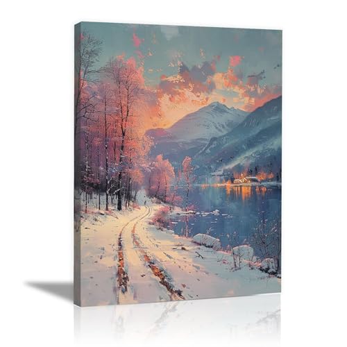 Belle scène de neige de route sur tableaux toile modernes pour chambre et salle à manger