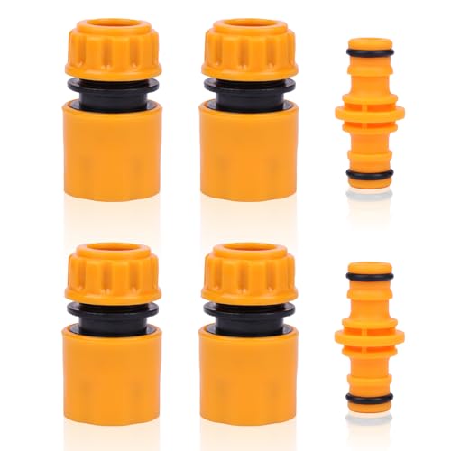 Set of 6 Garden Hose Connectors Set, 4 Pcs Hose End Quick Connectors and 2 PCS Double Male Hose Connectors