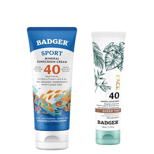 Badger SPF 40 Sport Mineral Sunscreen + SPF 40 Tinted Face Sunscreen