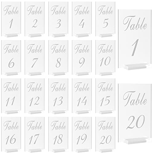 SaiDeng Lot de 20 supports de numéro de table de mariage en acrylique transparent de 10,2 x 15,2 cm avec base pour réception de mariage, fête de mariage,...