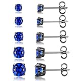 MDFUN Earrings for Men 316L Stainless Steel 5 Pairs Stud Earring Set 3/4/5/6/7MM Round Blue Crystal Ear Piercing Black Gold Plated Hypoallergenic Jewelry for Cartilage Women (Created Sapphire)