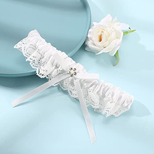 Evazen Bride Wedding Garter White Lace Floral Garters Bowknot Stretch Leg Garter Set Bridal Accessories thumb #1
