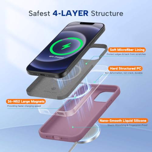 Image of Miracase Magnetic for iPhone 12 Case /iPhone 12 Pro Case, [Soft Anti-Scratch Microfiber Lining], Compatible with MagSafe,Liquid Silicone Shockproof Drop Protection Phone Case for 12 /12 Pro,Blackcurrant