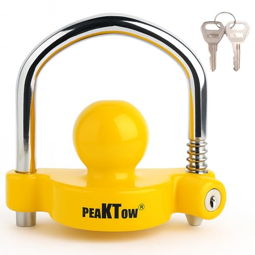PEAKTOW - PEAKTOW PTS0002 Heavy Duty Universal Adjustable Coupler Lock Trailer Hitch Storage Security Lock Fits 1-7/8, 2, 2-5/16 Inches Couplers