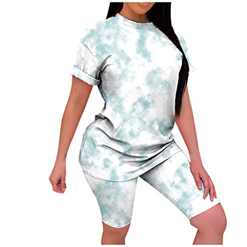 Two Piece Outfits for Women,Women Two Piece Outfits Tracksuit - Summer Casual Short Sleeve Shirt Top Bodycon Shorts Set Jogger Sportswear Green