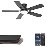 Phylluz 42'' Flush Mount Ceiling Fan with Light, Small Black Low Profile Ceiling Fan for Kids Room & Home Office, Quiet DC Motor, Space-Saving Modern Fan with App/Remote Control