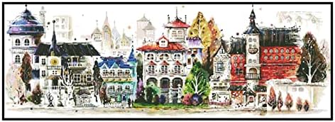 Foxhool Beginners Cross Stitch Kits Stamped Full Range of Embroidery Kits for Adults DIY Cross Stitches kit Embroidery Patterns for Needlepoint kit- (Four Seasons Castle 15.7x39 inch)