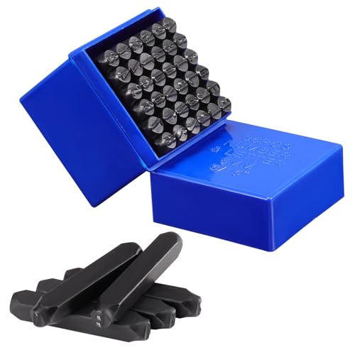WiMas 36 piezas 8 mm Juego de sellos de letras y números, kit de estampado de hierro, alfabeto A-Z, números 0-9 y sello para imprimir en metal, madera y cuero de bricolaje