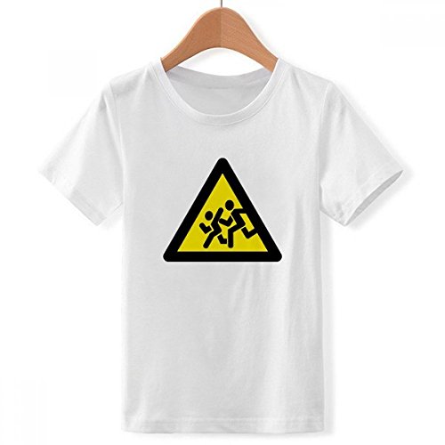 Symbole d'avertissement Interdit Imprimé sur T-Shirt Blanc Col Ras du Cou