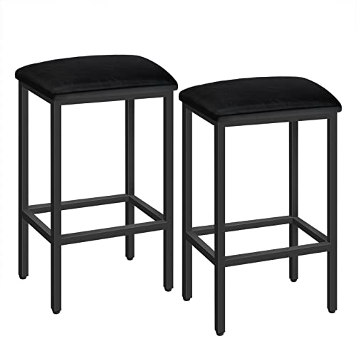 Mahancris Bar Stools, Set Of 2 Pu Upholstered Breakfast Stools, 2-Piece Bar Chairs, 26.8-Inch Height, Rectangular Industrial Bar Stools, For Dining Room, Kitchen, Counter Bar, Black Bahb01R01 #TOP17