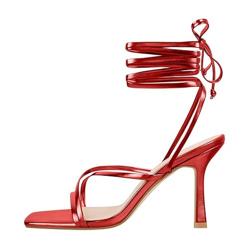 High Heel Sandals for Women Sexy Strappy Lace up Square Open Toe Heels High Heeled Sandals for Prom Party Daily Wear