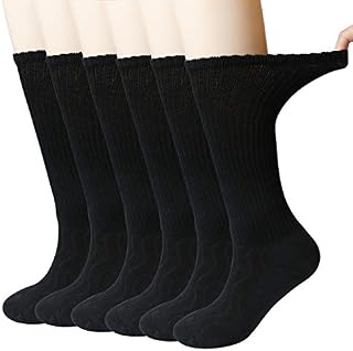 MD 6 Pairs Non-Binding Men's Cushioned Moisture Wicking Bamboo Diabetic Crew Dress Socks