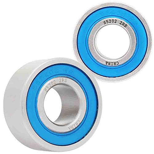 [2-Pack] S5202-2RS - Stainless Steel Angular Contact Ball Bearing 0.5906 in x 1.37795 in x 0.62598 in (ID x OD x Width) | 15 mm x 35 mm x 15.9 mm (ID x OD x Width) with Double Rubber Seal