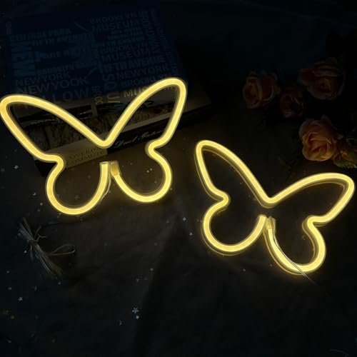 Image of 2 Pcs Butterfly Neon Signs,USB or 3-AA Battery Powered Neon Light or Party, Birthday, Wedding, Bedroom Wall Bar, Bedroom, Indoor