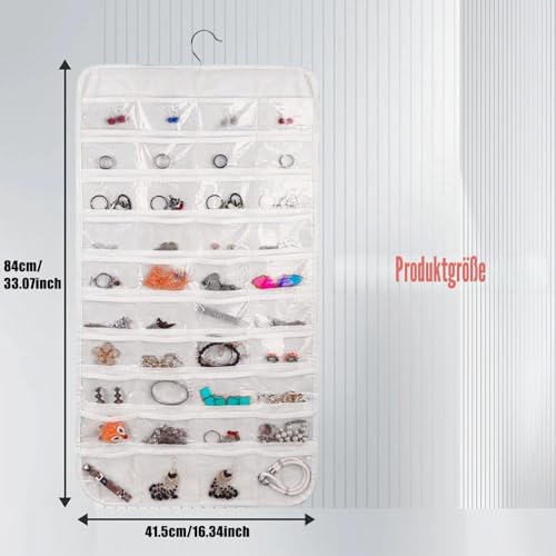 80 transparente Fächer Schmuckaufbewahrung Wand,Schmuck-Organizer,Schmuckhalter Wand,Schmuck Aufbewahrung(Weiß)