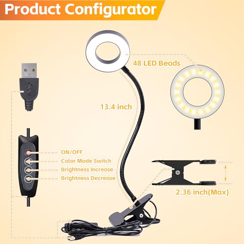 USB-Lampe Foneso mit Klemme und 48 LEDs, dimmbar, 3 Modi
