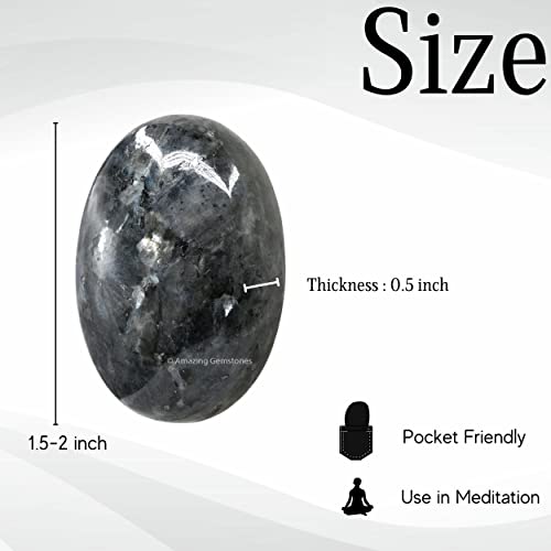 Image of Amazing Gemstone Larvikite Crystals and Healing Stones - Large Palm Stone Crystals Piedra - Crystal for Good Luck, Balanced Positive Energy, Meditation - Unique Stocking Stuffers, Gifts for Women, Men