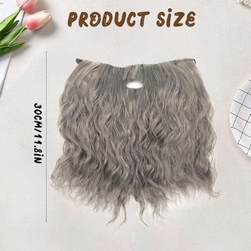 Grey Beard 30cm Long Curly Fake Moustache, Adult Facial False Moustache Funny Realistic Costume Beard for Wizard, Theater Cosplay, Dress up Fun, Halloween and Christmas Party