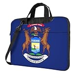 Michigan State Flag Print Convenient Laptop Bags Stylish And Protective Computer Bag Style Unique, Black, 13 inch