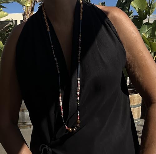 Collier œil de tigre artisanal et perles de verre africain d'exception
