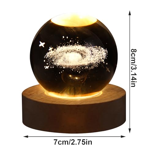Image of FQQWEE 3D Crystal Ball Night Light, Saturn Lamp Crystal Ball, 3D Solar System Night Light with Wood Base, LED Galaxy Planet Nightlight Bedroom Decor, Art Gifts