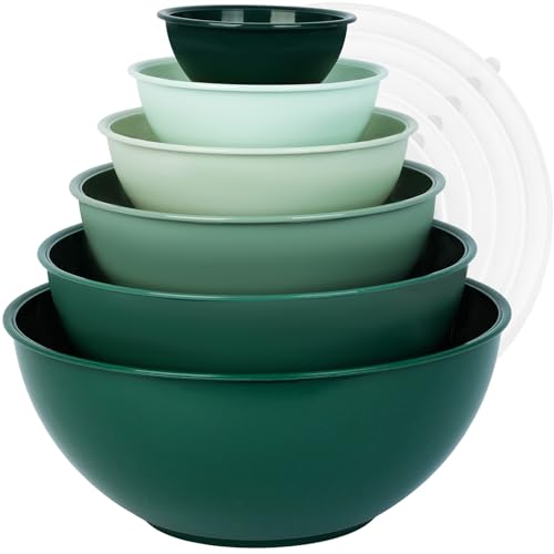 BoxedHome 12-teiliges Salatschüssel mit Deckel aus BPA-freiem Kunststoff Grün - Stapelbare Rührschüssel Set Wiederverwendbare Spülmaschinenfest Ideal für Camping Picknicks Backen und Kochen