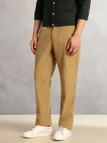 Image of Thomas Scott Men's Regular Fit Mid-Rise Corduroy Trouser | Textured Fabric | 4-Pocket Casual Pants for Men