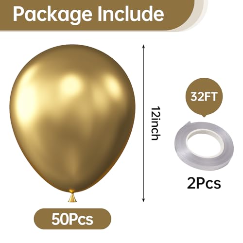 Image of KALOR 12 Inch Metallic Gold Balloons, 50 Pcs Latex Helium Metallic Balloons for Kid's Birthday Party, Baby Shower, Wedding, Graduate Party Decorations