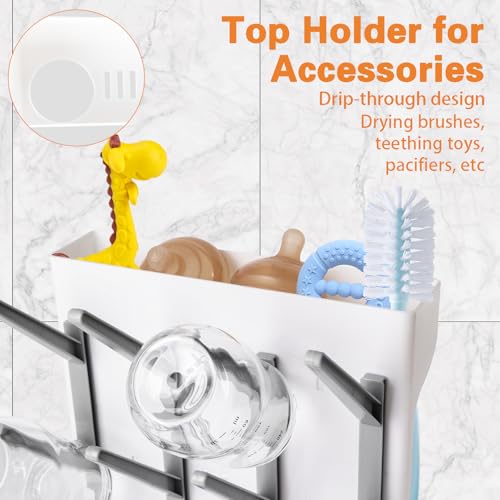 Miniatura 3 de Ruacdiq Escurre Biberones, Vertical Para Seca Biberones Que Ahorra Espacio, Escurridor Para Con Bandeja Recogegotas Chupetes Y Accesorios Para Bebés Gris