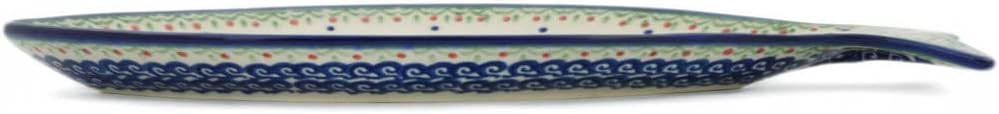 Polmedia Polish Pottery Fish Shaped Platter 12-inch - Spring Flowers Pattern Handmade in Boleslawiec Poland by Ceramika Bona + Certificate of Authenticity