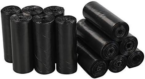 Qshape 300 Counts 40 L Kitchen Waste Bin Liners, Black Bin Liners Bags, 12 Rolls