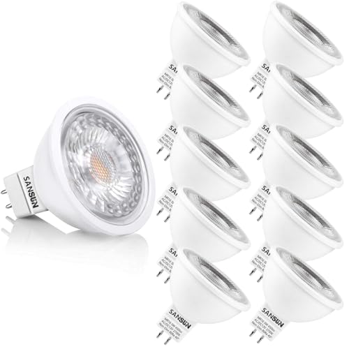 SANSUN 5W MR16 LED �����h�X�P�[�v���C�g�d�� ��d�� 12V 50W �n���Q�� �����p ���O�i�σX�|�b�g���C�g�Ɖ����g���b�N���C�g�p GU5.3 �o�C�s���x�[�X �����F 2700K �����s�� (10�p�b�N)