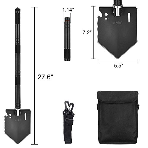 Iunio Survival Shovel Tool, Tactical Multitool, Folding Entrenching Tool, Portable Collapsible Spade, For Offroading, Camping, Hiking, Backpacking, Metal Detecting, Car Emergency #TOP1