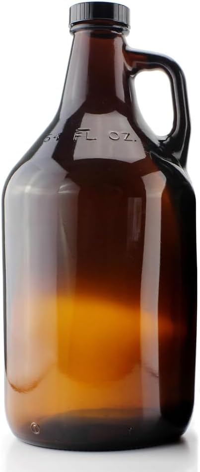 1 Gallon Brown,Glass Jug with Lids and Handle, Great for Beer, Home Brewing, Kombucha, Distilled Water, Glass Growler