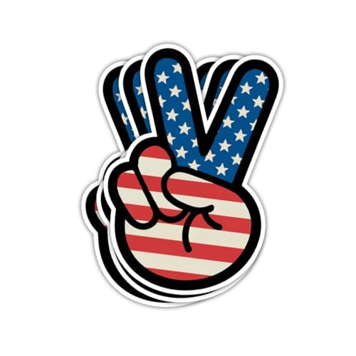 3 Pcs Peace Sign USA Sticker, Patriotic Victory Hand with American Flag Design Stickers Die-Cut Waterproof for Laptop, Water Bottle, Phone, Window, Helmet