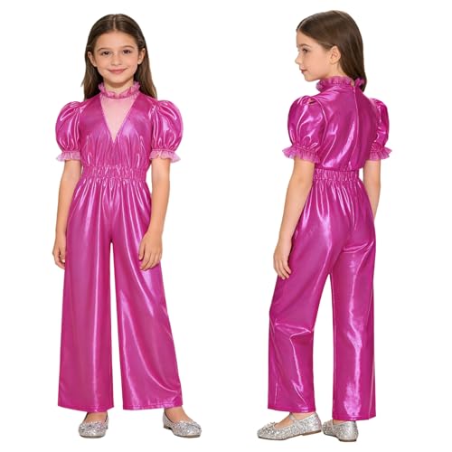 Combinaison rose vif métallique pour fille, le vêtement de fête et de danse étincelant