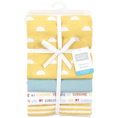 Image of Hudson Baby Unisex Baby Cotton Poly Flannel Receiving Blankets, My Sunshine, One Size