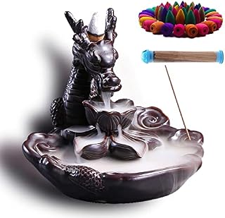 Dragon Incense Waterfall Burner Ceramic Smoke Backflow Incense Holder Include Incense Cones and Incense Sticks
