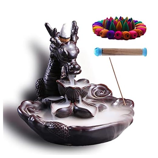 Dragon Incense Waterfall Burner Ceramic Backflow Incense Holder Set with Incense Cones and Incense Sticks, Dragon Ornament for Home Décor