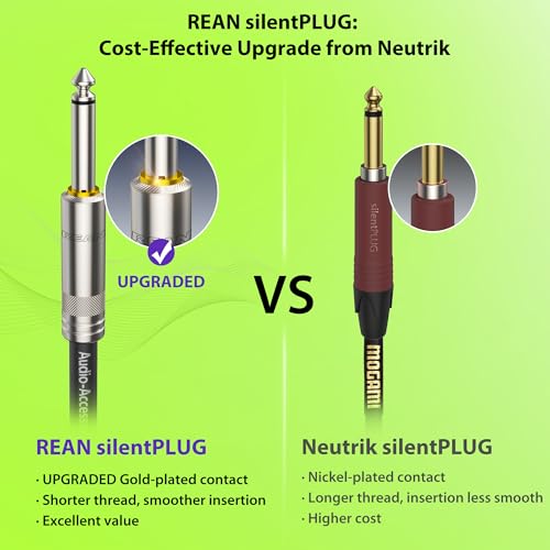 Image of AA AUDIO ACCESSORY Silent Guitar Cable 10 ft, Neutrik REAN silentPLUG, Hot-Swapping Guitars Without Pop, Kevlar-Reinforced Auto Mute 20 AWG 99.99% OFC 1 /4 Instrument Cable, Nylon Braided Amp Cord