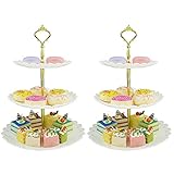 3-Tier White Gold Plastic Dessert Stand Pastry Stand Cake Stand Cupcake Stand Holder Serving Platter for Party Wedding Home Decor-Large-Set of 2