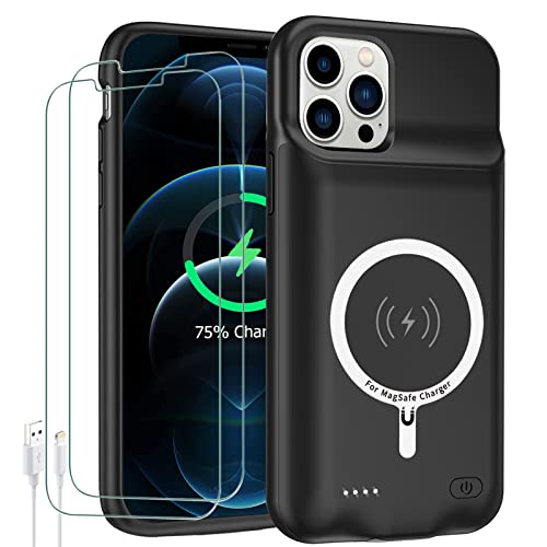 Battery Case for iPhone 12 Pro Max (6.7 inch) ,Upgraded10800mAh Rechargeable Portable Protective Extended Charger Case Wireless Charging Compatible with iPhone 12 Pro MaxCharging Cover & Carplay-Black
