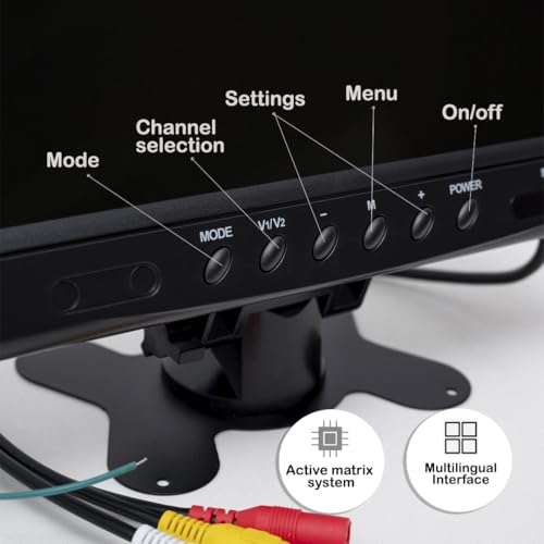 Image of 9-Inch HD Car Monitor - Dual Video Input AV1 /AV2, 800x480 Resolution, 9-36V Compatible, Wide 170 Viewing Angle, for Backup Camera & Surveillance