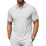 pletward Polos Homme Blanc Polos Homme Respirant Large Infroissable Léger Couleur Unie sans Repassage Outdoor Balles Golf Running Tennis De Table Peche Rugby Travail Actif,M White