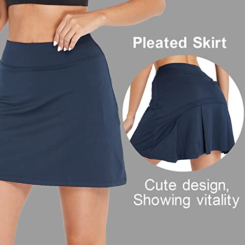 Cityoung Womens Athletic Pleated Golf Skirts With Pockets Tennis Skirt High Waisted With Shorts Running Workout Deep Blue M #TOP4
