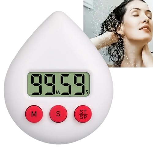 Digital Waterproof Shower Timer & Clock - Energy-Saving Toothbrush Timing Tool with Magnetic Kitchen & Cooking Timer in White