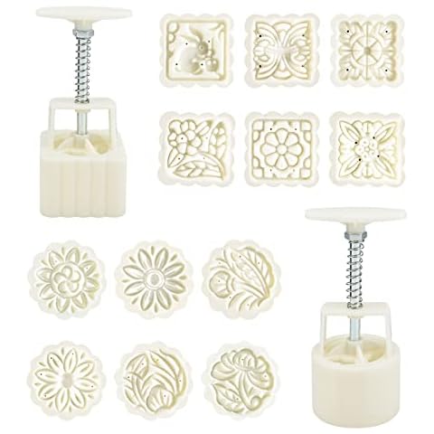 CRAFFANCY Plastic Decorative Mould, 2 Sets of 50 Grams Hand Pressure Tools with Stamps Handicraft Press Mould for DIY Models, Handmade Mooncake Decoration Cover