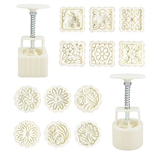 CRAFFANCY Plastic Decorative Mould, 2 Sets of 50 Grams Hand Pressure Tools with Stamps Handicraft Press Mould for DIY Models, Handmade Mooncake Decoration
